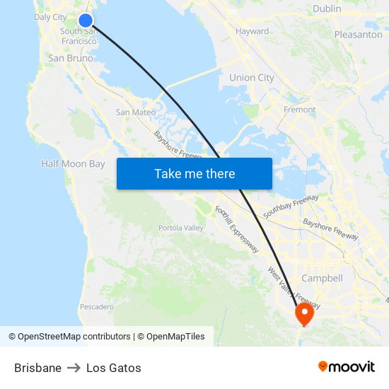 Brisbane to Los Gatos map