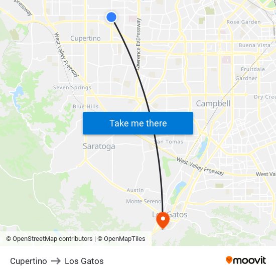 Cupertino to Los Gatos map