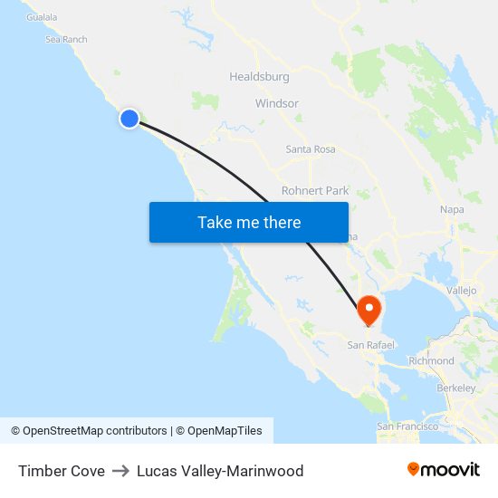 Timber Cove to Lucas Valley-Marinwood map