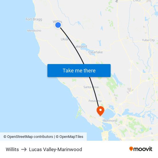 Willits to Lucas Valley-Marinwood map