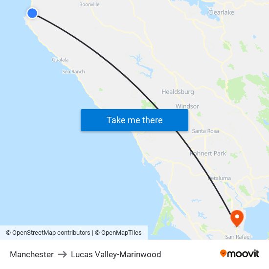 Manchester to Lucas Valley-Marinwood map