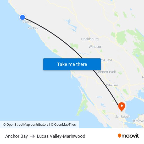Anchor Bay to Lucas Valley-Marinwood map