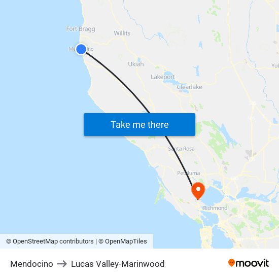 Mendocino to Lucas Valley-Marinwood map