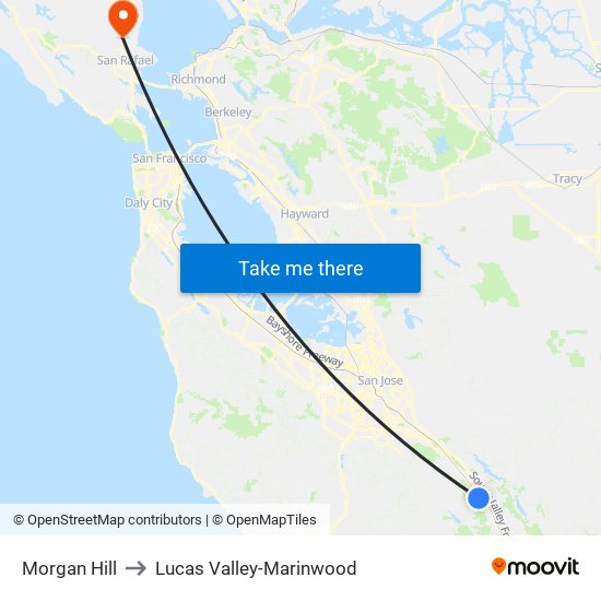 Morgan Hill to Lucas Valley-Marinwood map