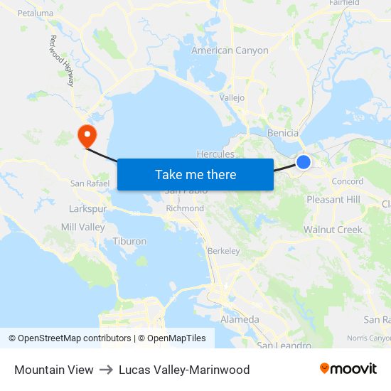 Mountain View to Lucas Valley-Marinwood map