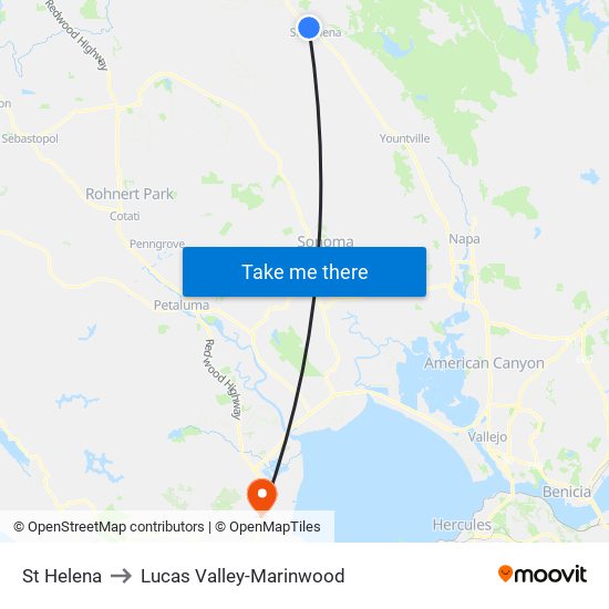 St Helena to Lucas Valley-Marinwood map