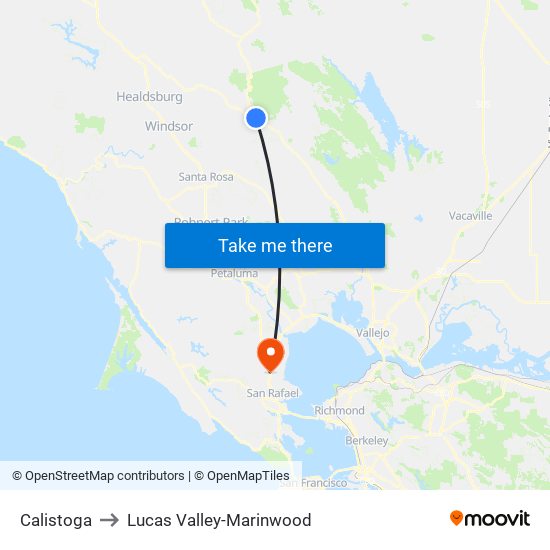 Calistoga to Lucas Valley-Marinwood map