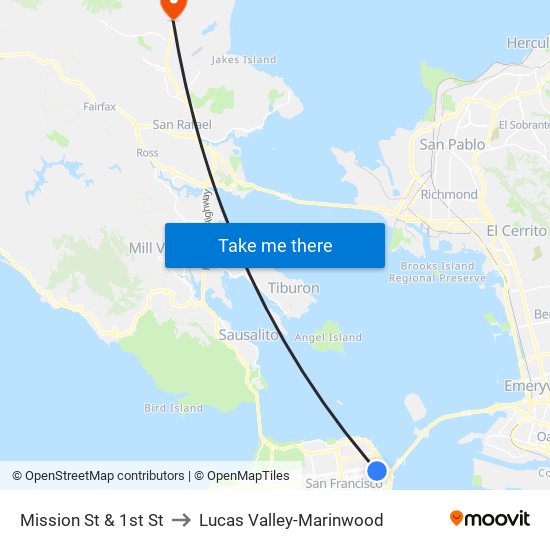 Mission St & 1st St to Lucas Valley-Marinwood map