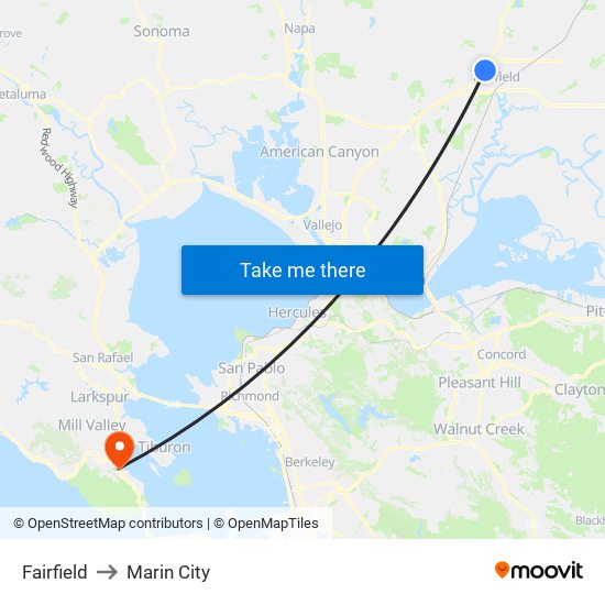 Fairfield to Marin City map