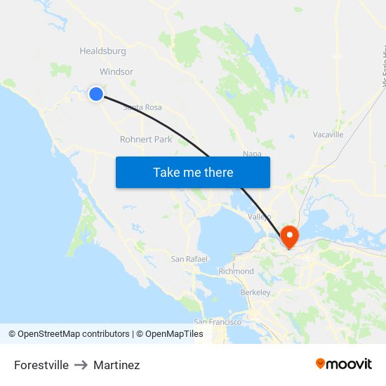 Forestville to Martinez map