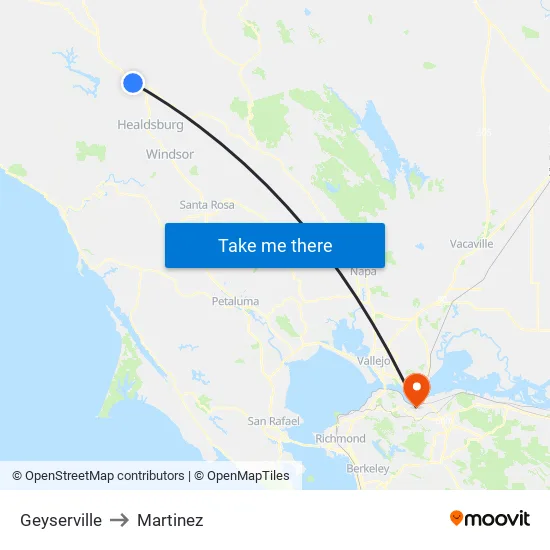 Geyserville to Martinez map