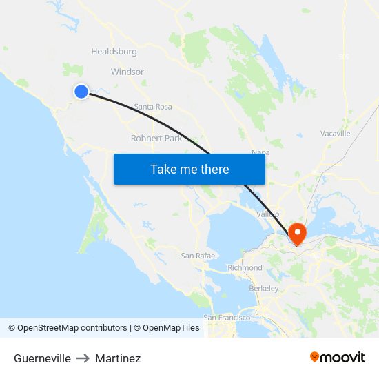 Guerneville to Martinez map