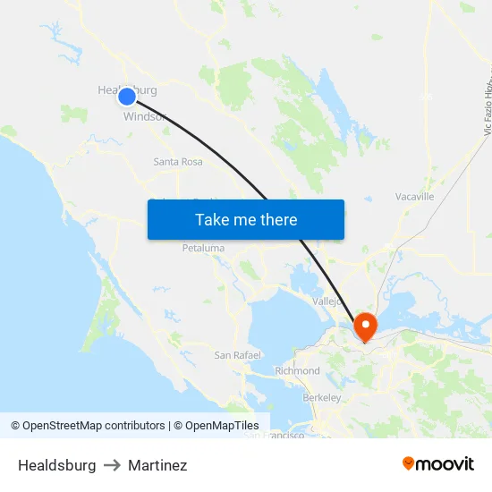 Healdsburg to Martinez map