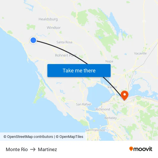 Monte Rio to Martinez map