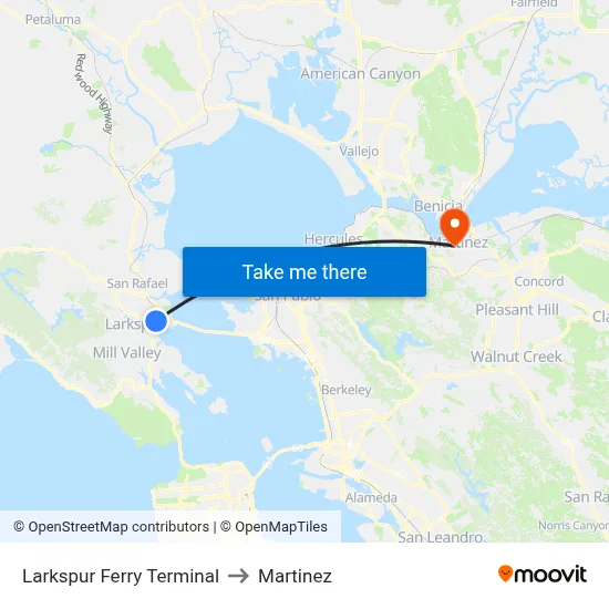 Larkspur Ferry Terminal to Martinez map