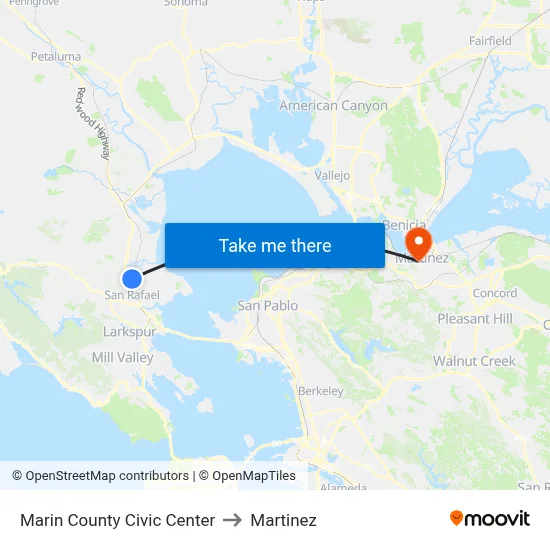 Marin County Civic Center to Martinez map