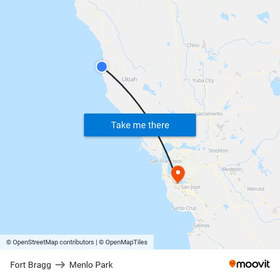 Fort Bragg to Menlo Park map