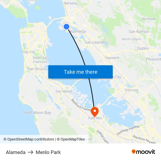 Alameda to Menlo Park map