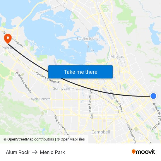 Alum Rock to Menlo Park map