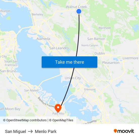 San Miguel to Menlo Park map