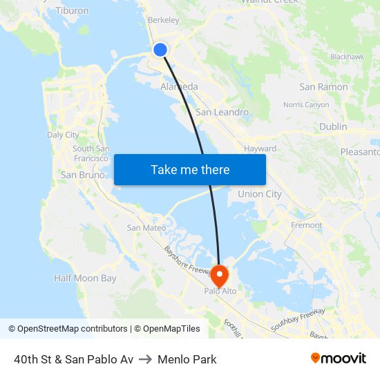 40th St & San Pablo Av to Menlo Park map