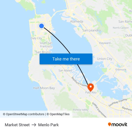 Market Street to Menlo Park map