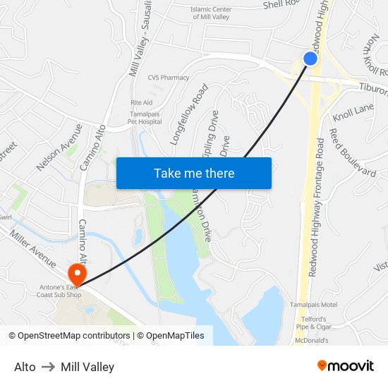 Alto to Mill Valley map