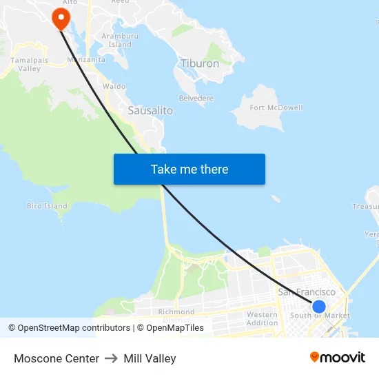 Moscone Center to Mill Valley map