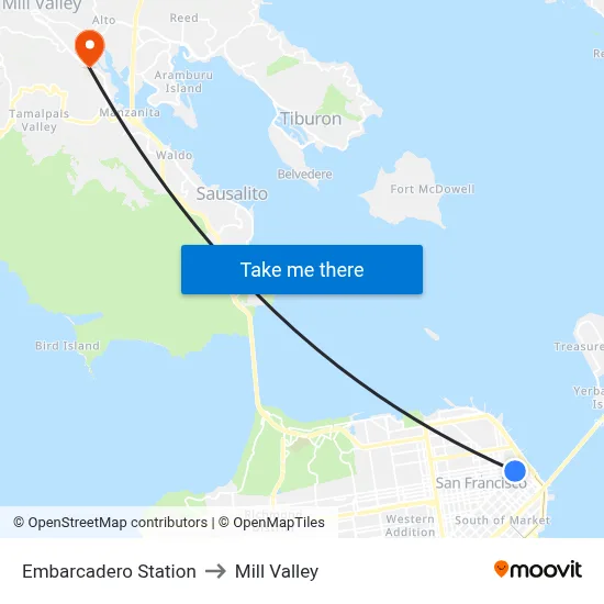 Embarcadero Station to Mill Valley map