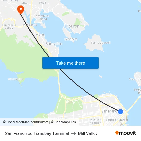 San Francisco Transbay Terminal to Mill Valley map