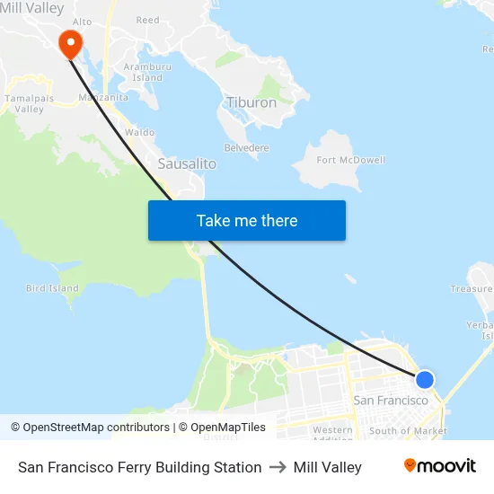 San Francisco Ferry Building Station to Mill Valley map