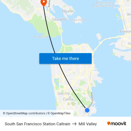 South San Francisco Station Caltrain to Mill Valley map
