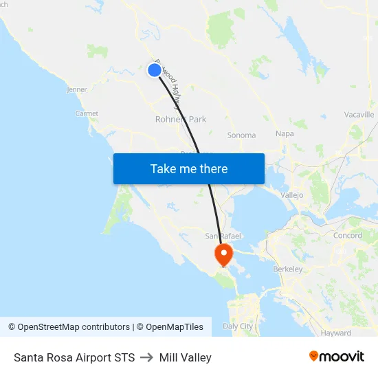 Santa Rosa Airport STS to Mill Valley map
