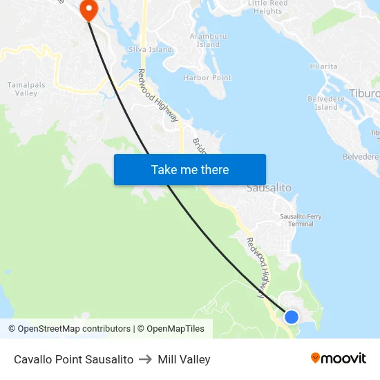 Cavallo Point Sausalito to Mill Valley map