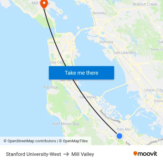 Stanford University-West to Mill Valley map