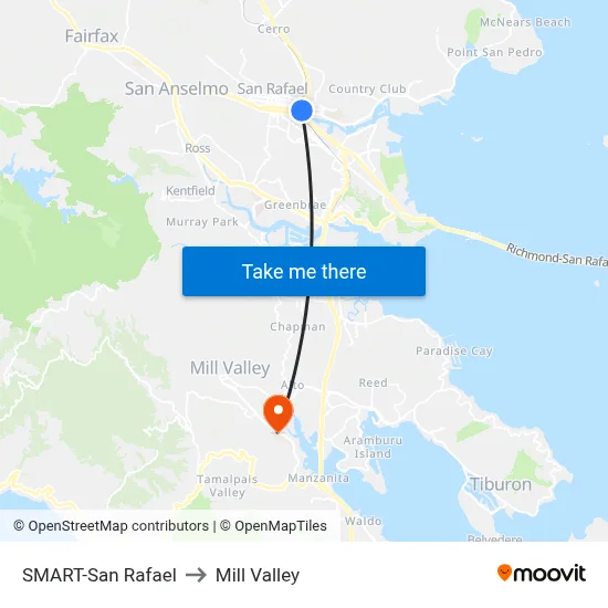 SMART-San Rafael to Mill Valley map