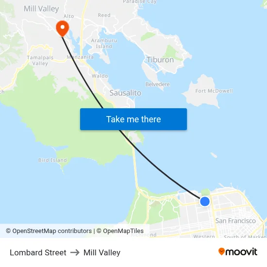 Lombard Street to Mill Valley map