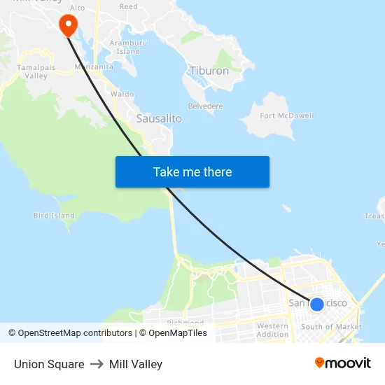 Union Square to Mill Valley map