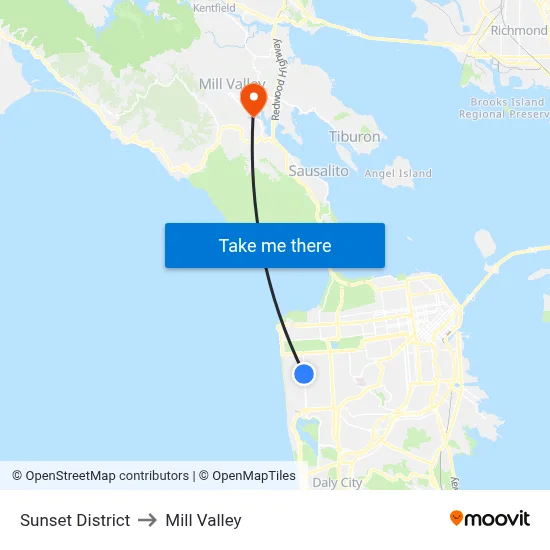 Sunset District to Mill Valley map