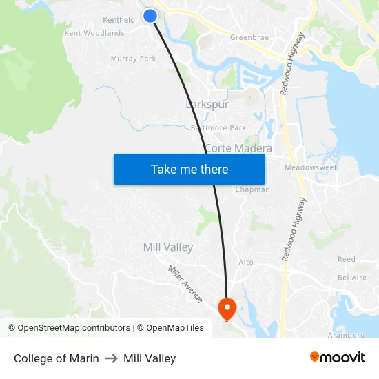 College of Marin to Mill Valley map