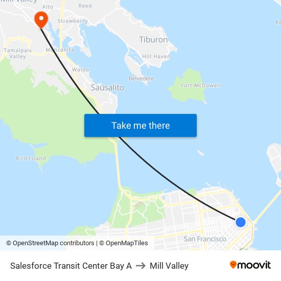 Salesforce Transit Center Bay A to Mill Valley map