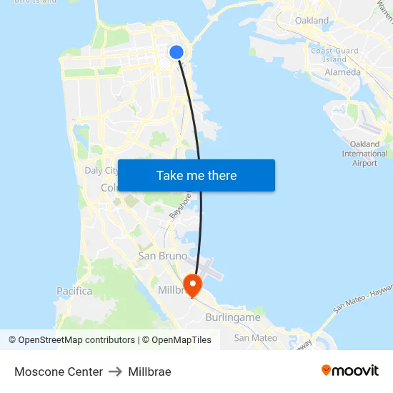 Moscone Center to Millbrae map