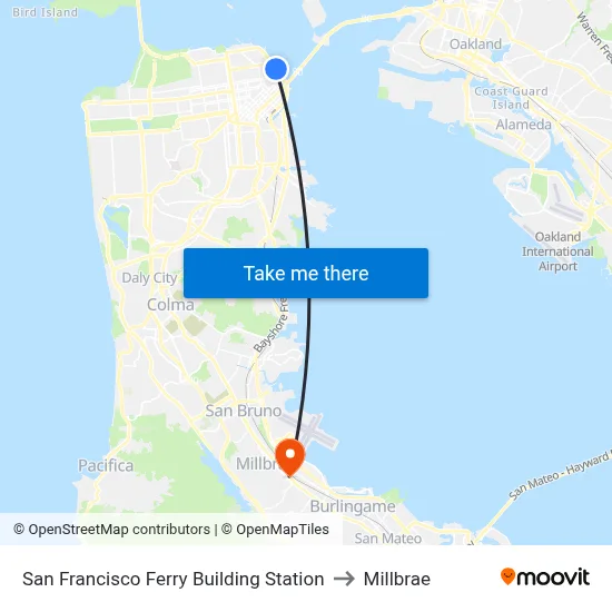 San Francisco Ferry Building Station to Millbrae map