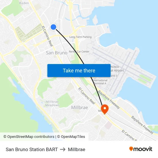 San Bruno Station BART to Millbrae map