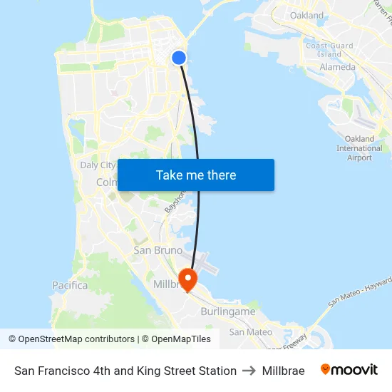 San Francisco 4th and King Street Station to Millbrae map