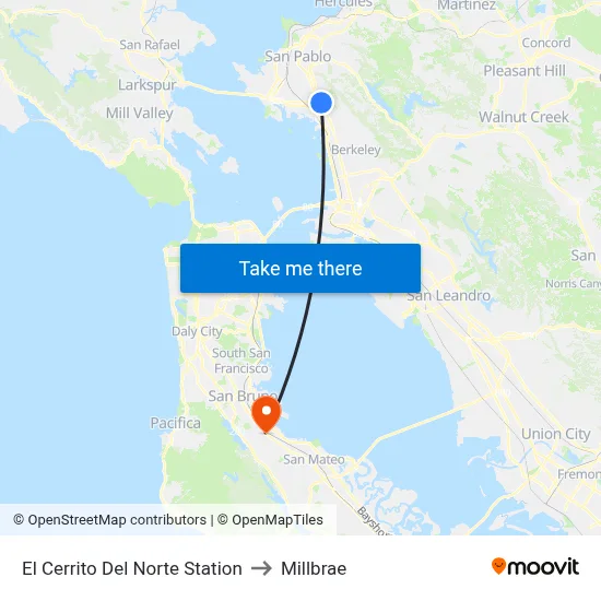 El Cerrito Del Norte Station to Millbrae map