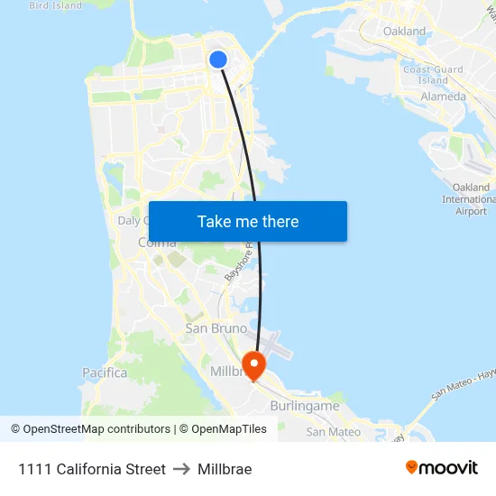 1111 California Street to Millbrae map