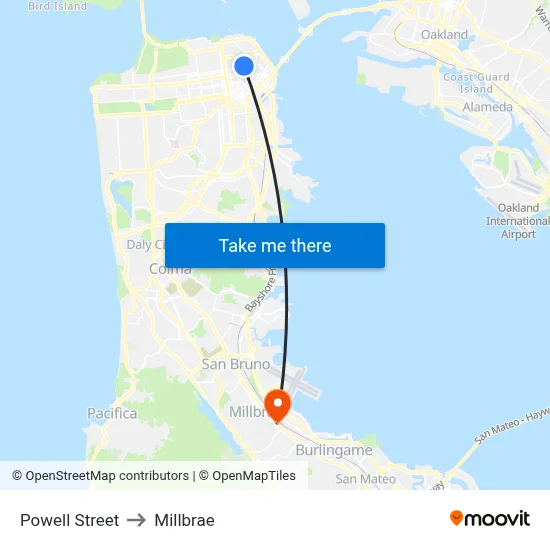 Powell Street to Millbrae map