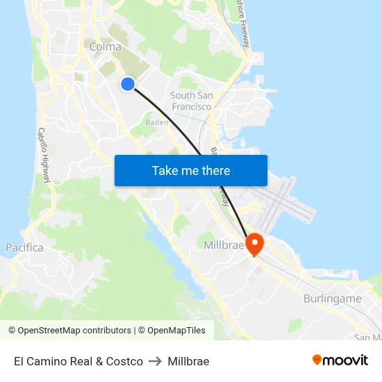 El Camino Real & Costco to Millbrae map