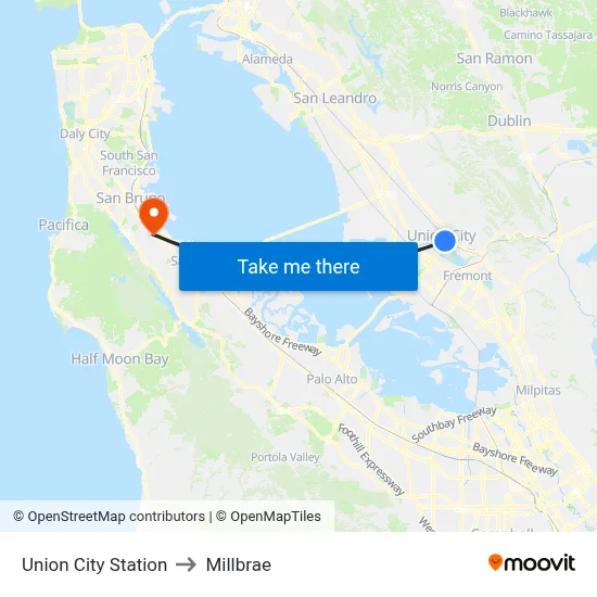 Union City Station to Millbrae map